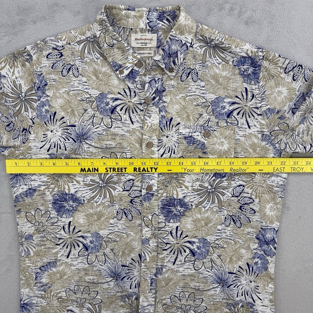 Weatherproof Vintage Button Up Shirt Mens Large White Floral Linen Blend Beach - Picture 5 of 10